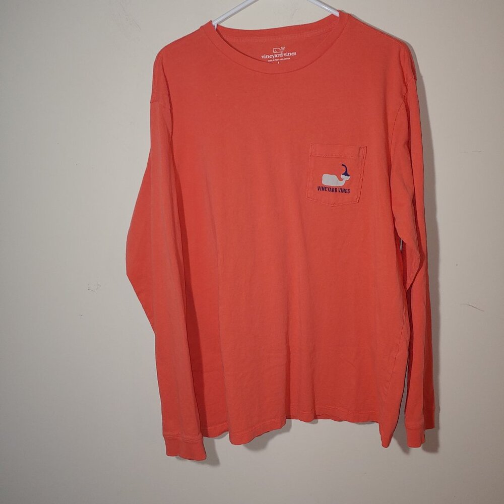 Vineyard Vines Long Sleeve Crew Neck Hot Sauce Whale Pocket T-Shirt Sz L Orange